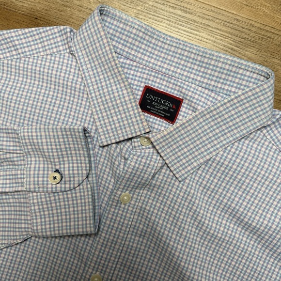 UNTUCKit Other - UNTUCKit Shirt Men 2XL Blue Check Stretch Performance Button Up Business Casual